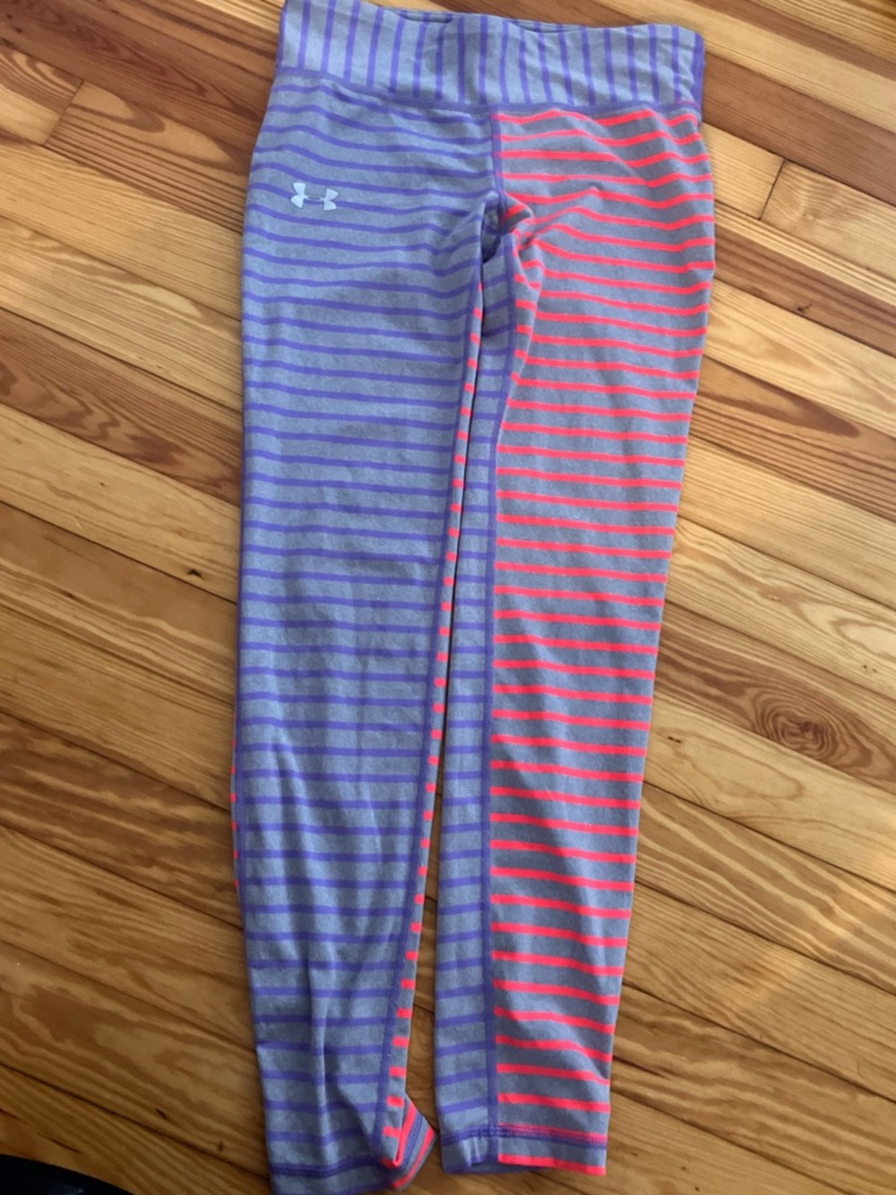 Under Armour Girls' Striped Leggings - Purple & Coral Pink